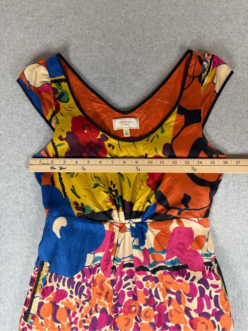 Moulinette Souers 100% Silk Dress Anthropology Abstract Artsy Dopamine Size 2 - Picture 9 of 12